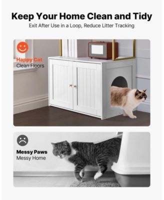 Wooden Litter Box Enclosure with 2-Tier Shelves & Metal Legs, 27.6"