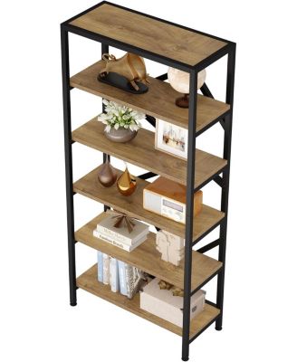 71 Inch Industrial Bookshelf, 6 Shelf Etagere Bookcase, Free Standing Open Book Shelves Storage Display Shelf