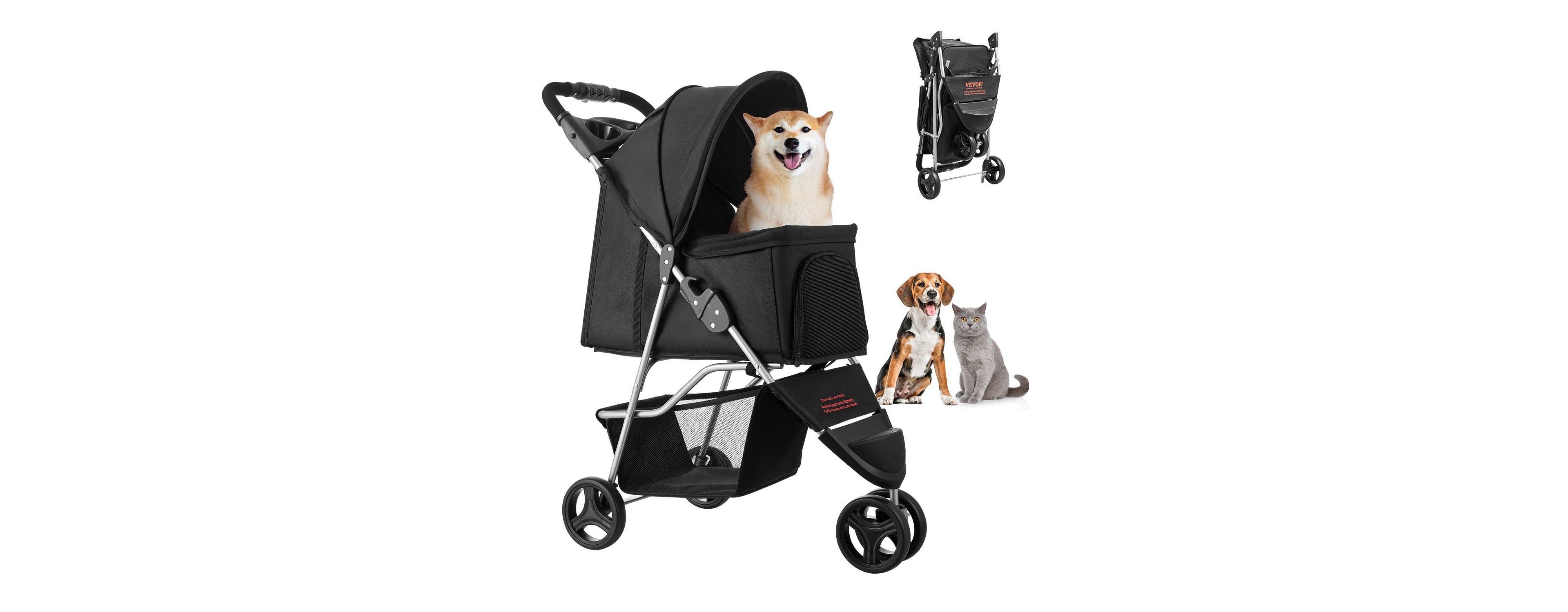Cozito 3-Wheel Foldable Pet Stroller with Cup Holders, Holds up to 35 lbs