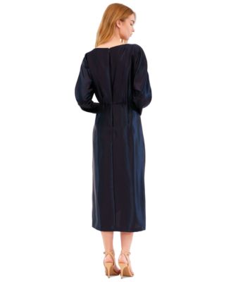 Women's Ruched Dolman-Sleeve Boat-Neck Midi Dress