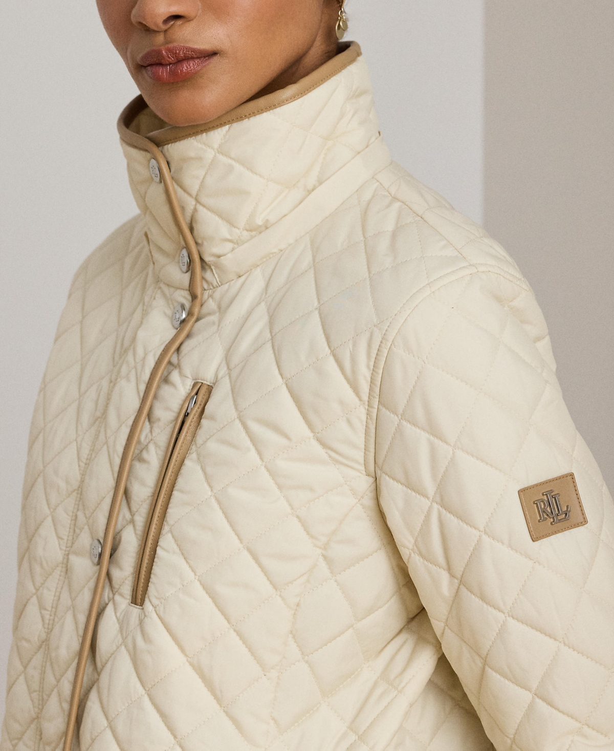 Lauren Ralph Womens Hooded Quilted Faux-Suede-Trim Coat