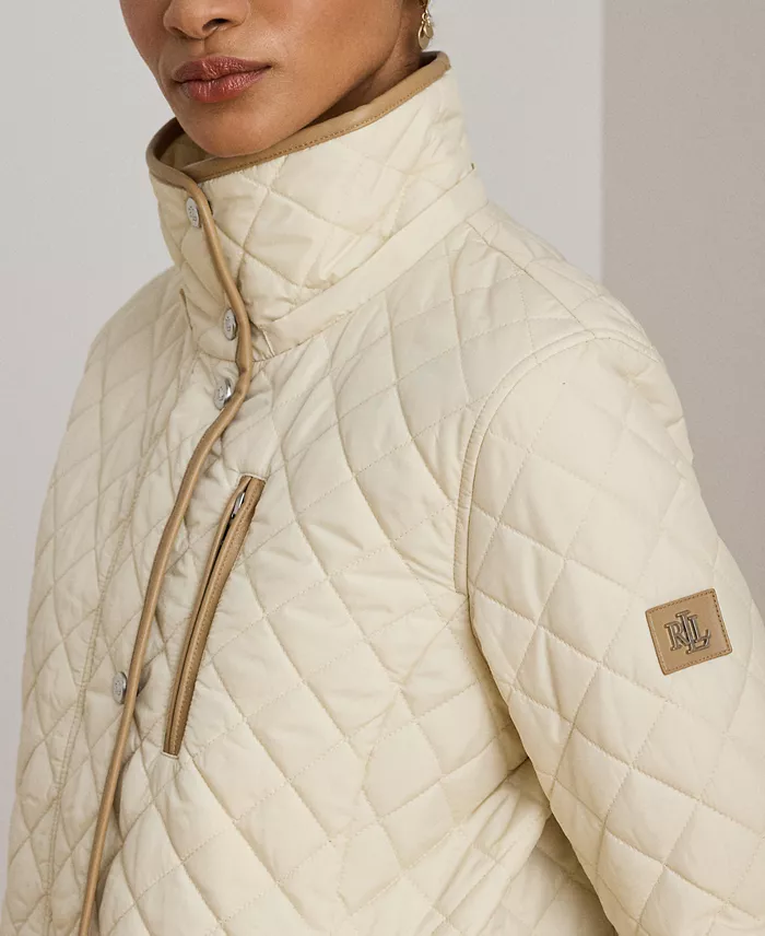 Womens Hooded Quilted Faux-Suede-Trim Coat - thumbnail 8