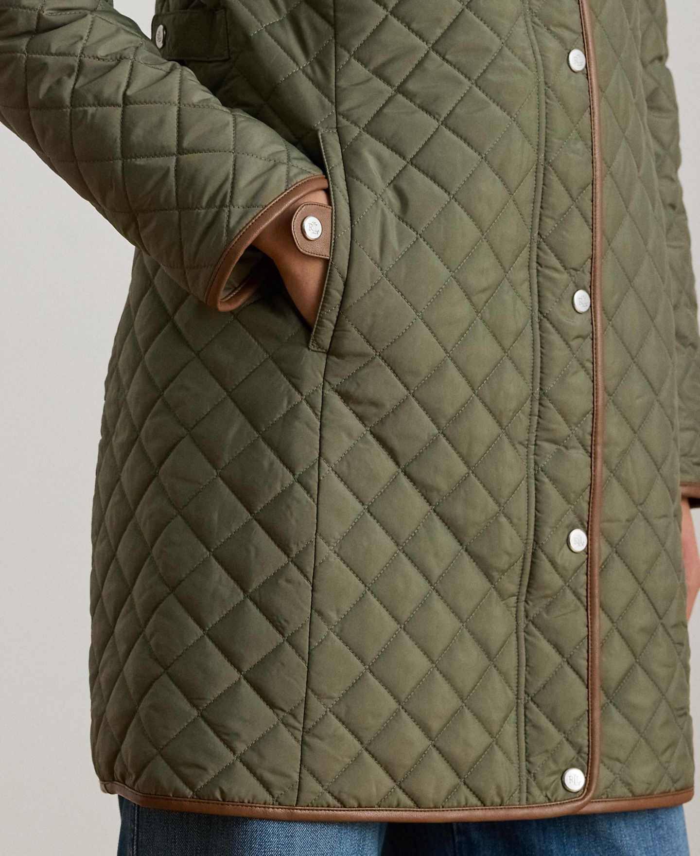 Женское пальто Lauren Ralph Lauren Hooded Quilted Faux-Suede-Trim, цвет: Зелёный чайный — фото 4