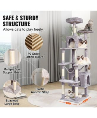 72" Multi-Level Cat Tree with 2 Condos, Light Gray