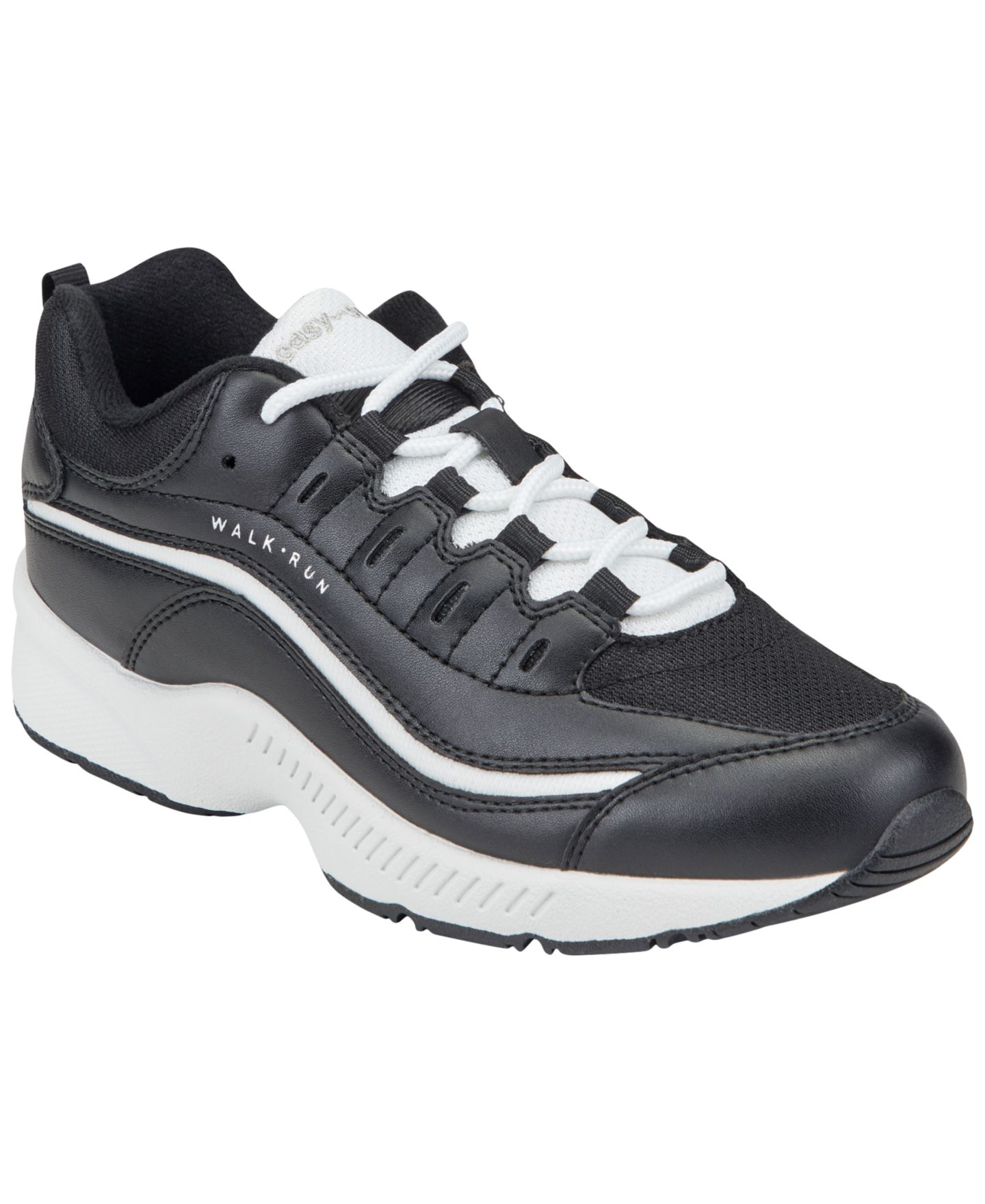 Женские кроссовки Easy Spirit Romy Lightweight Easy-On Walking, цвет: Чёрный / Белый кожаный — фото 1