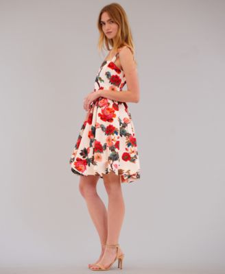 Women's Basque Waist Printed Square Neck Short Dress