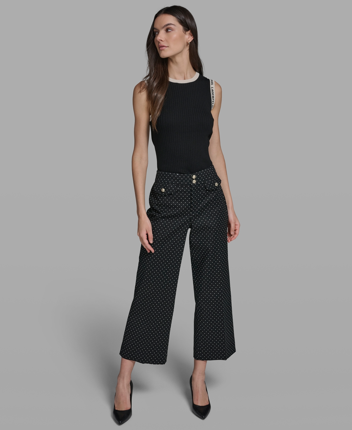 Karl Lagerfeld Paris Petite Flap Pocket Ankle Pants