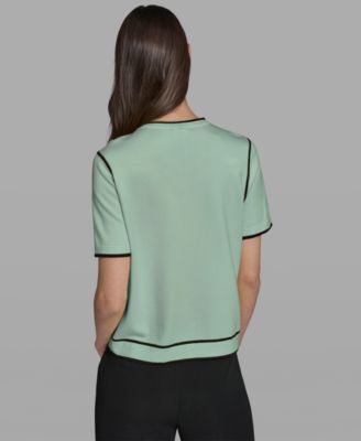 Petite Short-Sleeve Tipped Sweater