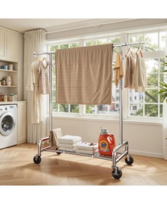 75" W Heavy Duty Clothes Rack Load 450 LBS, Metal Garment Storage with Shelf, Lockable Wheels & Anti-Slip Stoppers, Rolling Clothing Rack