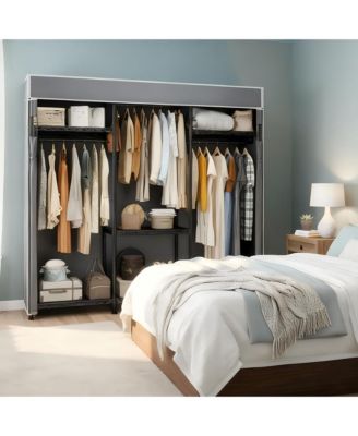 Clothes Rack with Cover, Clothing Racks for Hanging Clothes with Adjustble Shelves