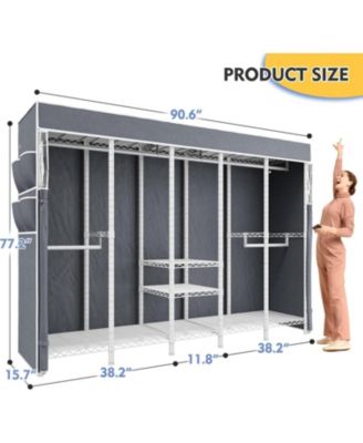 90.6" W Clothes Rack with Cover Heavy Duty Clothing Racks for Hanging Clothes Extra Wide Portable Closet Loads 1200LBS Garment Rack