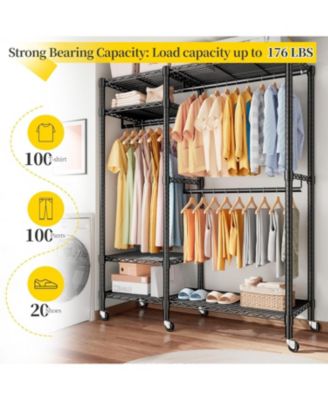 79" H Clothes Rack Heavy Duty with Wheels, Clothing Rack for Hanging Clothes Rolling Portable Closet, 45" Wx17 Dx79 H