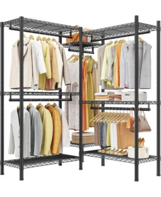 L Shaped Clothes Rack for Corner, Clothing Racks for Hanging Clothes, 900LBS Heavy Duty Clothes Rack Garment Rack 74.5" W X 18" D X 77" H