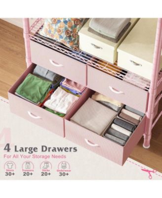 Clothes Rack, Clothing Rack for Hanging Clothes with 4 Drawers Load 420LBS Heavy Duty Garment Rack with Drawers