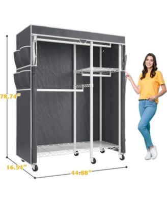 Clothes Rack with Cover Clothing Racks for Hanging Clothes Heavy Duty Portable Closet with Wheels，Rolling Garment Rack for Bedroom