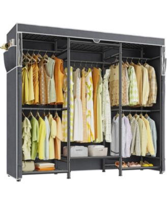 Clothes Rack with Cover,Portable Closet Heavy Duty,Metal Clothing Racks for Hanging Clothes Adjustable for Bedroom