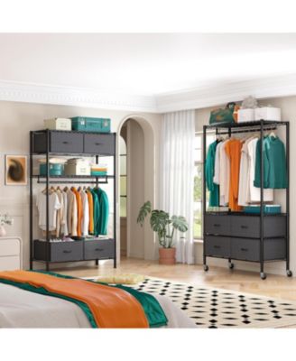 Rolling Clothes Rack for Hanging Clothes, Clothing Rack with 4 Fabric Drawers and Wheels