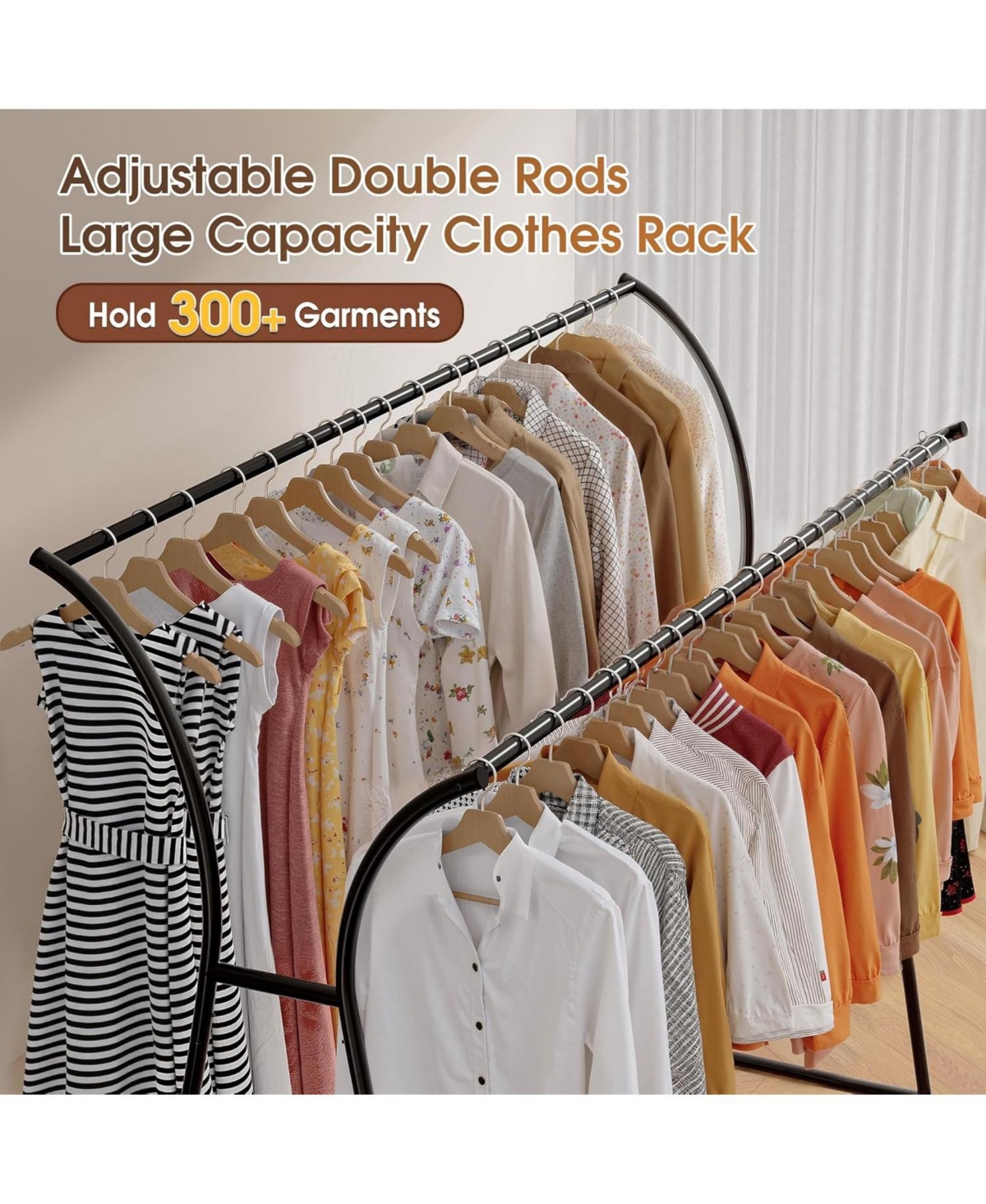 Raybee Heavy Duty Portable Double Rod Clothes Rack with Wheels 360 lbs Load Garment Rack