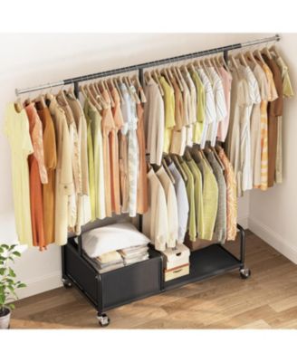 Clothes Racks for Hanging Clothes with Shelves, Adjustable Clothing Rack with Lockable Wheels, Heavy Duty Garment Racks for Hanging Clothes