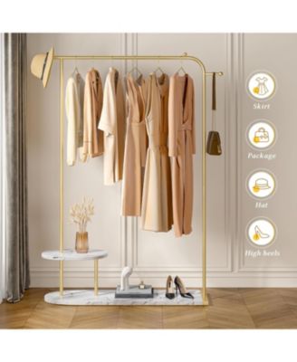 67.3" H Gold Clothing Rack, Modern Coat Rack with 2-Tier Storage, Clothes Rack with a Display Stand for Boutique Store, Living Room