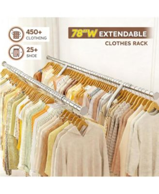 78" W Heavy Duty Clothes Rack Loads 630 LBS, Double Rods Clothing Racks for Hanging 450+ Clothes, Clothing Rack with Wheels