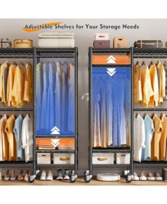 79" H Clothes Rack, Clothing Racks for Hanging Clothes, Portable Closet with Wheels and 4 Tiers Adjustable Shelves