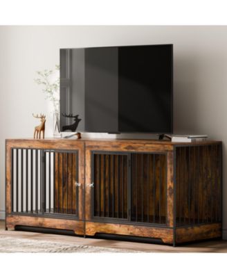 75" Extra-Large Double Dog Crate Furniture with Divider, Brown