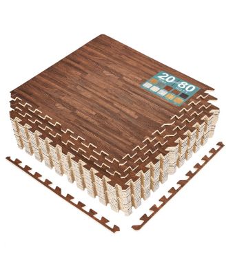 80 Sq. Ft. Interlocking EVA Foam Wood Grain Floor Tiles 3/8-Inch Thick with Borders