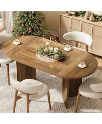 63" Oval Farmhouse Dining Table for 4-6, MDF Kitchen Table