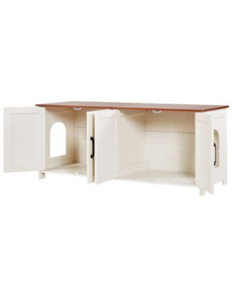 4-Door Wooden Litter Box Enclosure for Multi-Cats, 47.2", Brown & White