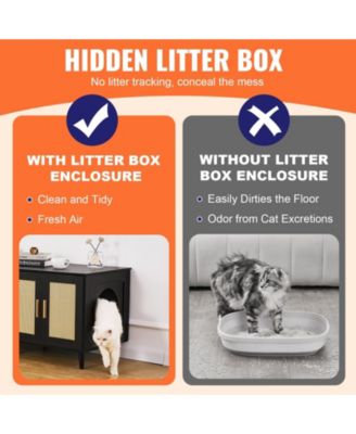 Double-Compartment Wooden Litter Box Enclosure, Black
