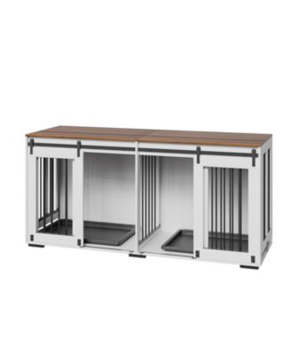 72" Double Dog Crate Furniture with Sliding Doors, White