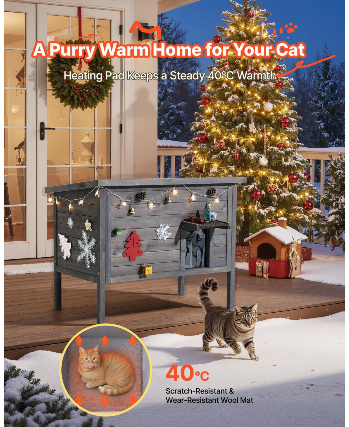 Cozito 34" Heated & Insulated Wooden Outdoor Cat House