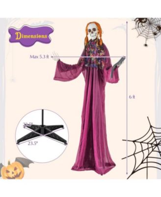 6 ft Halloween Animatronic Standing Girl Holding Book with Sound-Activated Light-up Eyes and Moving Arms & Head