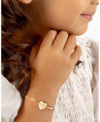 Little Girls 14K Gold Heart of Gold ID and Engraved Initial Bracelet