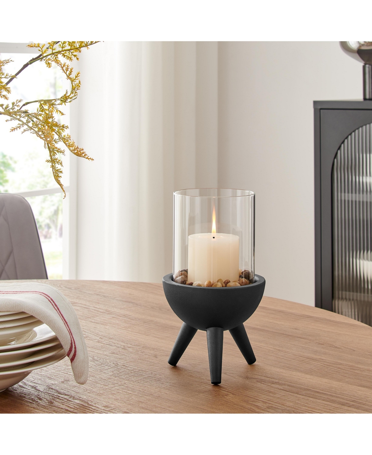 Danya B Molta Black Metal Bold Pedestal and Glass Pillar Votive Candle Holder