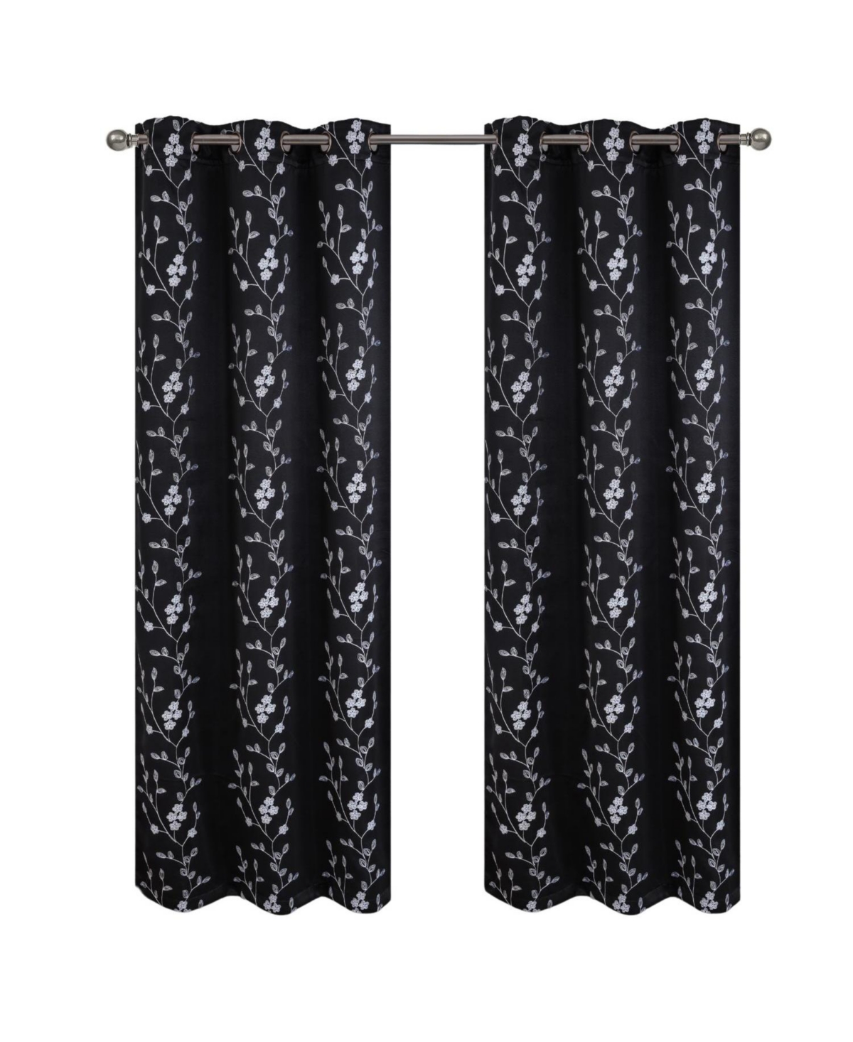 Rt Designer Collection Lilian Embroidered Blackout Luxurious Decorative Grommet Curtain Panel 54" x 84" Black