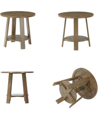 31.5" Round Dining Table for 2, Small Kitchen Table with Storage Shelf for Apartments, Oak Farmhouse Style