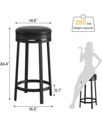 24" Swivel Bar Stools Set of 2 with Footrest, Modern Counter Height Barstools with PU Leather Upholstered and Metal Frame, Black