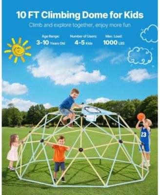 Climbing Dome, 10 ft Geometric Dome Climber with 2 Basketballs and Octopus Net, 1000 lb Capacity for Kids Ages 3–10