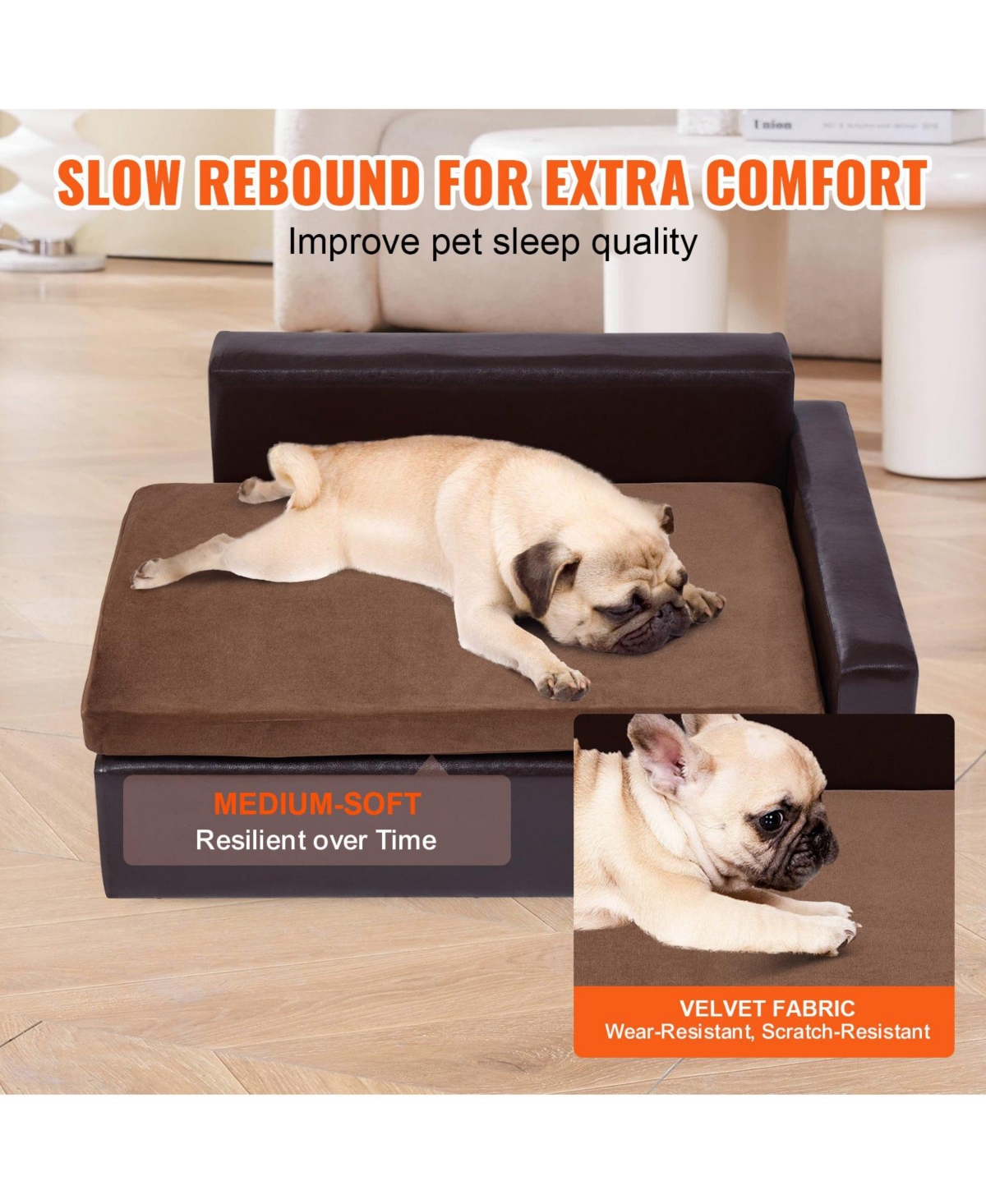 Cozito Faux Leather Pet Sofa for Medium Pets, Holds up to 110 lbs., Black