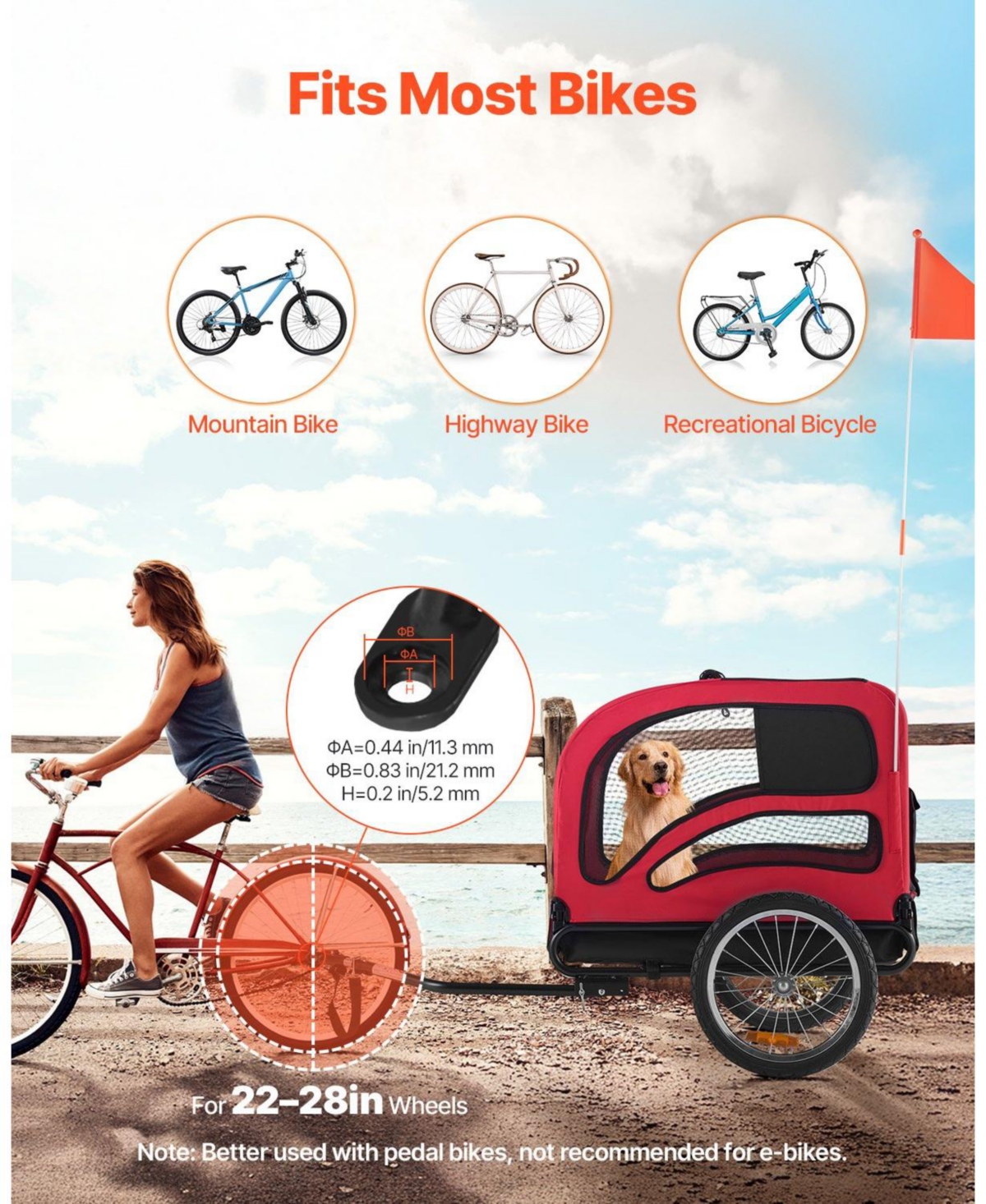 Cozito Heavy-Duty Pet Bike Trailer with Internal Leash, Holds up to 100 lbs