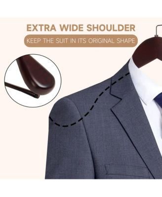 BP4U Premium Wide Shoulder Wooden Suit Hangers, Heavy-Duty Solid Wood Coat Hangers with Locking Pants Bar for Suits, Jackets, Shirts