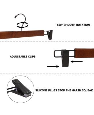 24-Pack Premium Wooden Pants Hangers with Adjustable Clip, Heavy Duty Solid Wood Skirt Bottom Hangers for Trousers, Dress Slacks, Dresses, Shorts