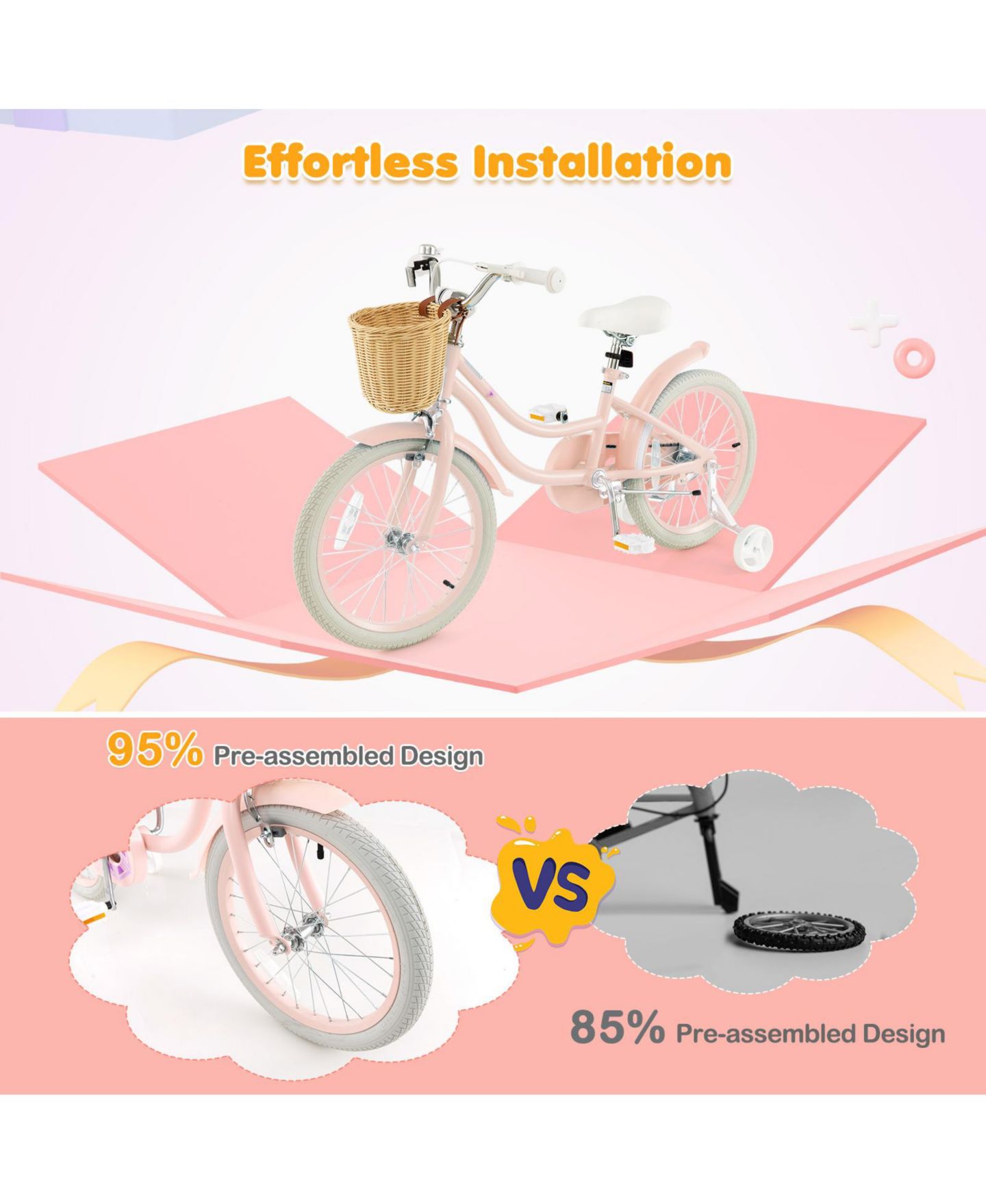Детская игрушка SUGIFT 18-Inch Kids Bike with Adjustable Seat and Training Wheels, Ages 5-10, цвет: Розовый — фото 9