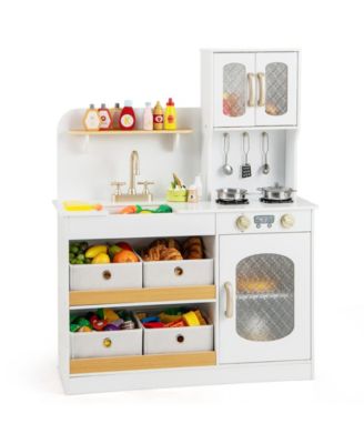 Kids Kitchen Playset with Cooking Accessories and Toy Cuttable Veggies-White