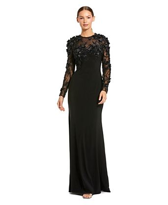 long sleeve black tie dresses ZAPAKA Women Formal Dress Sheath Off The Shoulder Sleeves Mesh And Lace Long Formal Wear Dress, Black / US8 made to flatter most body types. Black Tie Event Modest Dresses