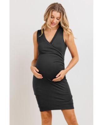 Maternity Sleeveless V Neck Wrap Fitted Nursing Dress