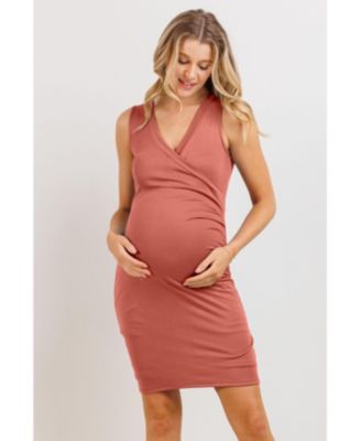 Maternity Sleeveless V Neck Wrap Fitted Nursing Dress