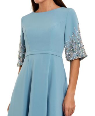 Women's 3/4 Sleeve Crepe Gown With Sleeve Embellishments